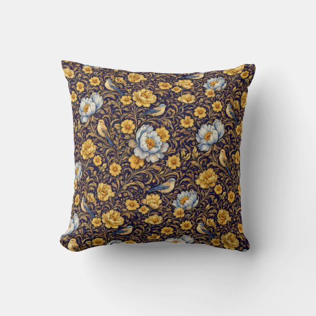 Elegante Gouden Bloempatroon Worp Kussen (Voorkant)