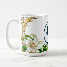 Elegante gouden bloemrand met witte leliebloemen koffiemok