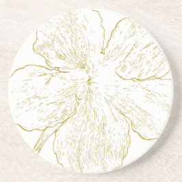 Elegante Gouden Bloemrijke Abstracte Lijnkunst Zandsteen Onderzetter