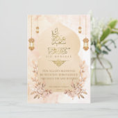 Elegante Gouden Bloemrijke Eid Mubarak Kaart (Staand voorkant)