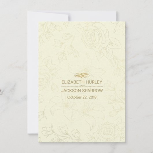 Elegante gouden bloemrijke kader trouwrichtingsdet kaart (Achterkant)