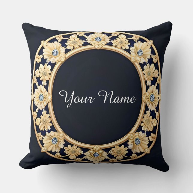 Elegante Gouden Bloemrijke Lijst Kussen (Voorkant)
