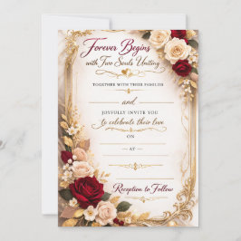 Elegante gouden bloemrijke romantische trouwuitnod kaart
