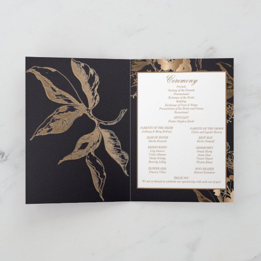 Elegante Gouden Bloemrozen Knoppen Trouw Uitnodigi Programma (Binnen)