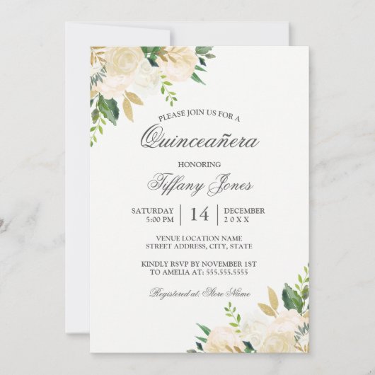 Elegante gouden bloemschildering in waterverftechn kaart (Voorkant)