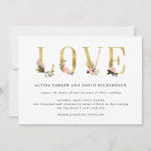 Elegante gouden bloemtekst | Liefde bruiloft Kaart (Voorkant)