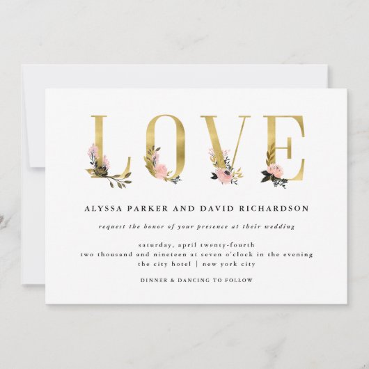 Elegante gouden bloemtekst | Liefde bruiloft Kaart (Voorkant)