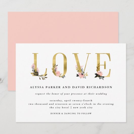 Elegante gouden bloemtekst | Liefde bruiloft Kaart (Voorkant / Achterkant)