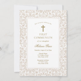 Elegante gouden bloemtraditie eerste communie  kaart