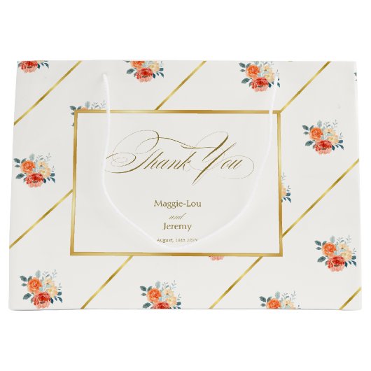 Elegante gouden blos bloemenbruiloft bedankt groot cadeauzakje (Voorkant)