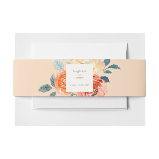 Elegante gouden blos bloemenbruiloft uitnodigingen wikkel (Voorkant Voorbeeld)