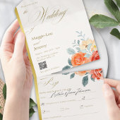 Elegante gouden blos bloemenscript bruiloft all in one uitnodiging
