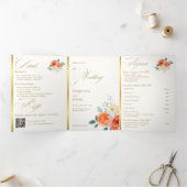 Elegante gouden blos bloemenscript bruiloft drieluik uitnodiging (Binnen)
