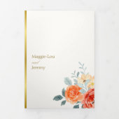 Elegante gouden blos bloemenscript bruiloft drieluik uitnodiging (Cover)