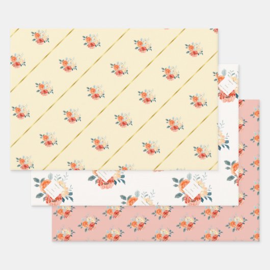 Elegante gouden blos bloemenscript bruiloft inpakpapier vel (Set)