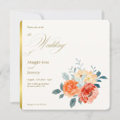 Elegante gouden blos bloemenscript bruiloft kaart (Voorkant)