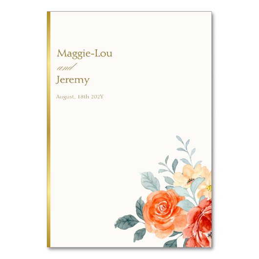 Elegante gouden blos bloemenscript bruiloft kaart (Achterkant)