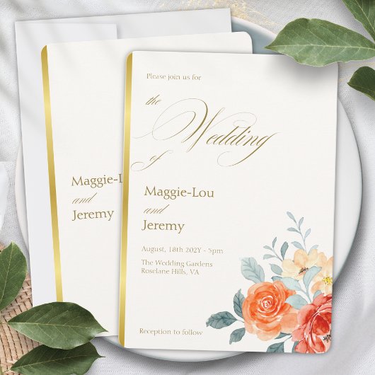 Elegante gouden blos bloemenscript bruiloft kaart