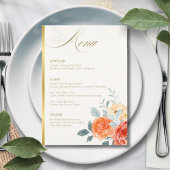 Elegante gouden blos bloemenscript bruiloft menu