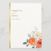 Elegante gouden blos bloemenscript bruiloft menu (Achterkant)