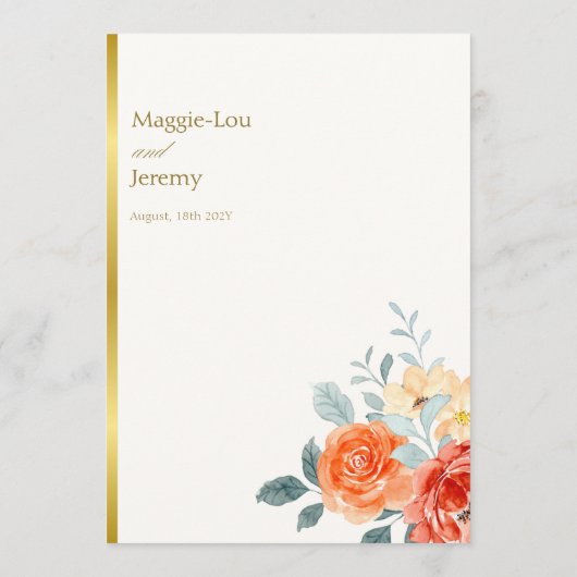 Elegante gouden blos bloemenscript bruiloft menu (Achterkant)