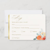 Elegante gouden blos bloemenscript bruiloft RSVP kaartje (Voorkant)