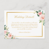 Elegante gouden blozende roze bloemige trouwdetail informatiekaartje (Voorkant)