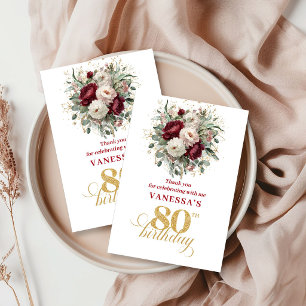 Elegante Gouden Blush Burgundy 80e Verjaardag Beda Bedankkaart