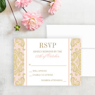 Elegante Gouden Blush Damast Doopjurk voor Baby Me RSVP Kaartje