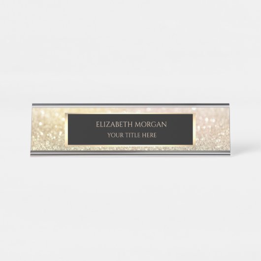 Elegante Gouden Bokeh Frame Bureau Naambordje (Voorkant)