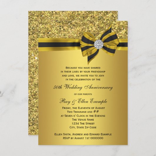 Elegante gouden boog 50ste verjaardagsfeestje kaart (Voorkant / Achterkant)