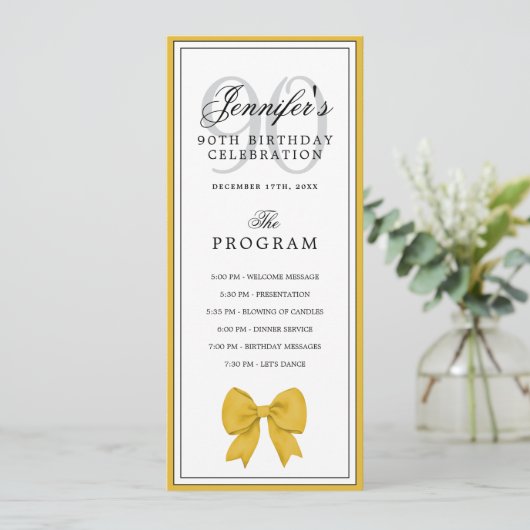 Elegante Gouden Boog 90ste Verjaardagsprogramma + Kaart (Staand voorkant)