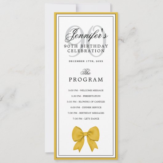 Elegante Gouden Boog 90ste Verjaardagsprogramma +  Kaart (Voorkant)