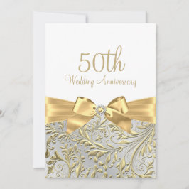 Elegante Gouden Boog Blad Wit 50ste Verjaardag Kaart