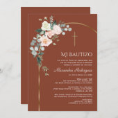 Elegante Gouden Boog Bloem Pottenbakker Doopfeest Kaart (Voorkant / Achterkant)