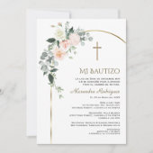 Elegante Gouden Boog Bloemen Spaans Bautizo Kaart (Voorkant)