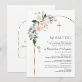 Elegante Gouden Boog Bloemen Spaans Bautizo Kaart (Voorkant / Achterkant)