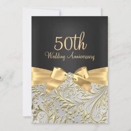 Elegante Gouden Boog & Bloemrijke Draaiing 50ste V Kaart