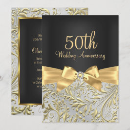 Elegante Gouden Boog & Bloemrijke Draaiing 50ste V Kaart