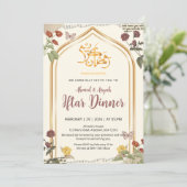 Elegante Gouden Boog Bloemrijke Ramadan Iftar-dine Kaart (Staand voorkant)