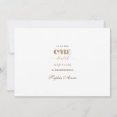 Elegante Gouden Boog Doop 1e Verjaardag Meisje Fot Kaart (Achterkant)