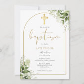 Elegante Gouden Boog Groene Bloemige Blad Baptism Kaart (Voorkant)