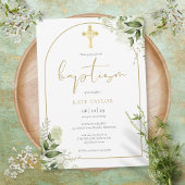 Elegante Gouden Boog Groene Bloemige Blad Baptism Kaart