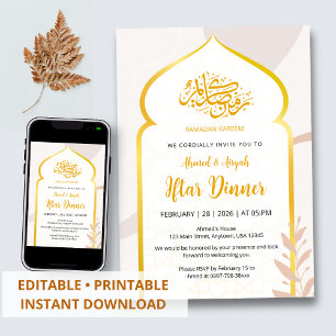 Elegante Gouden Boog Islamitische Iftar-feestuitno Kaart