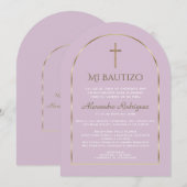 Elegante Gouden Boog Paarse Spaanse Doop  Kaart (Voorkant / Achterkant)