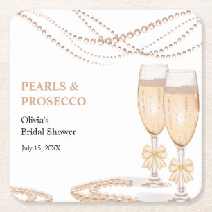 Elegante Gouden Boog Parels en Prosecco Bruidsdine Kartonnen Onderzetters