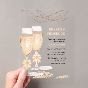 Elegante Gouden Boog Parels en Prosecco Bruidsfees Acryl Uitnodigingen