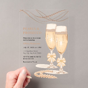 Elegante Gouden Boog Parels en Prosecco Bruidsfees Acryl Uitnodigingen