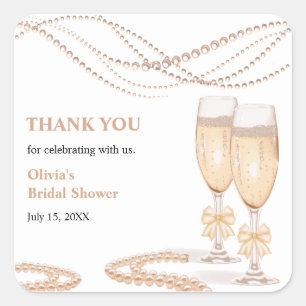 Elegante Gouden Boog Parels en Prosecco Bruidsfees Vierkante Sticker