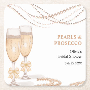 Elegante Gouden Boog Parels en Prosecco Bruidsuitn Kartonnen Onderzetters